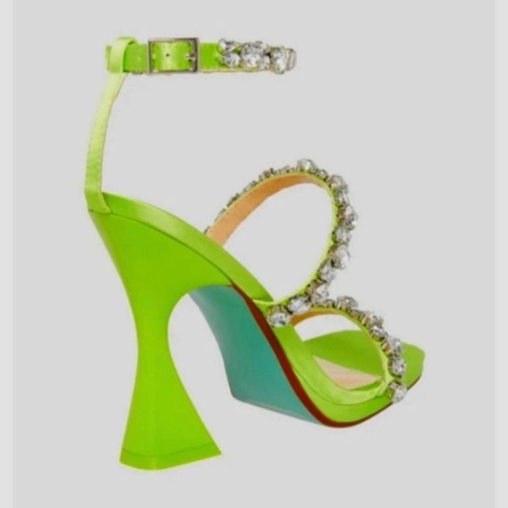 NWT Betsey Johnson Perry Citron Neon Green Rhinestone Strappy Heels Size 8.5 - Picture 2 of 12